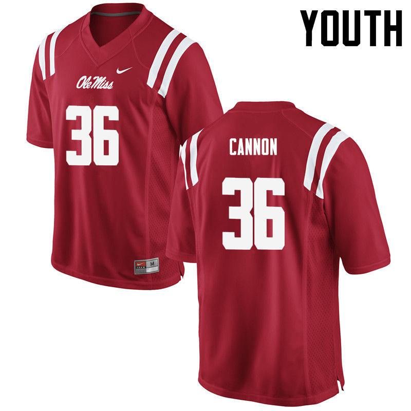 Glenn Cannon Ole Miss Rebels NCAA Youth Red #36 Stitched Limited College Football Jersey JAI5558ZV